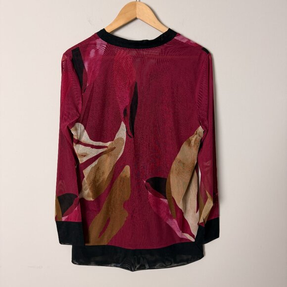 Chicos Burgundy Sheer Button Down Top 1 - Picture 2 of 3